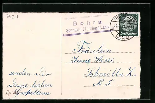 AK Landpoststempel Bohra Schmölln (Thüring.) Land