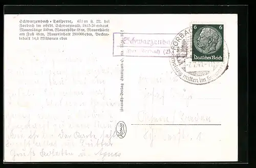 AK Landpoststempel Schwarzenbach über Forbach (B.)