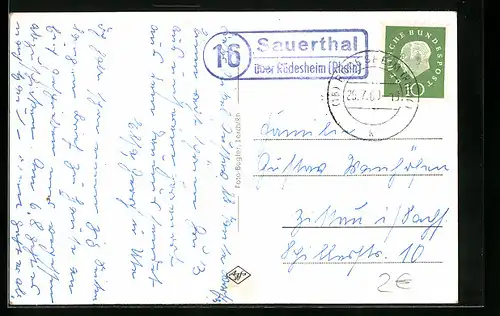 AK Landpoststempel 16 Sauerthal über Rüdesheim (Rhein)