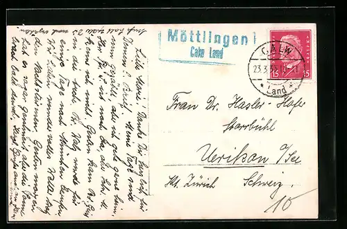 AK Landpoststempel Möttlingen, Calw Land