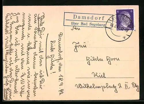 AK Landpoststempel Damsdorf über Bad Segeberg