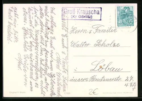 AK Landpoststempel Gross Krauscha, Kr. Görlitz