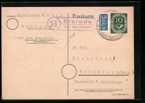 AK Landpoststempel Ersrode über Bad Hersfeld