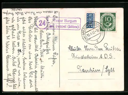 AK Landpoststempel Wester Bargum über Bredstedt /Schlesw.