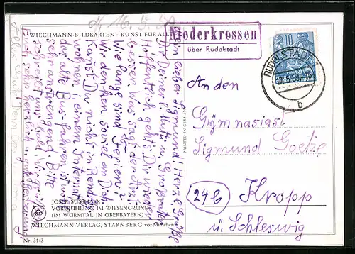 AK Landpoststempel Niederkrossen über Rudolstadt