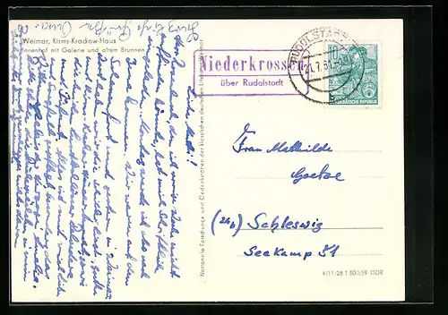 AK Landpoststempel Niederkrossen über Rudolstadt