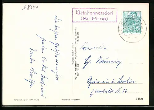 AK Landpoststempel Kleinhennersdorf, Kr. Pirna