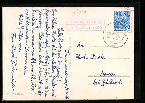 AK Landpoststempel Frauenpriessnitz über Camburg /Saale