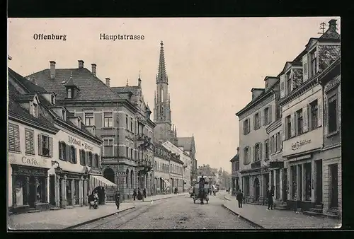 AK Offenburg, Hauptstrasse, Bazar Marquardt, Cafe