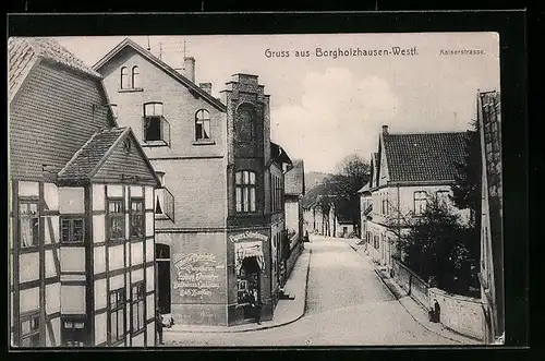 AK Borgholzhausen /Westf., Kaiserstrasse mit Schreibwarenhandlung Ludwig Schumacher