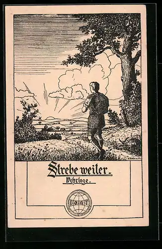 Künstler-AK Wanderer geht der Sonne entgegen, Wehrloge