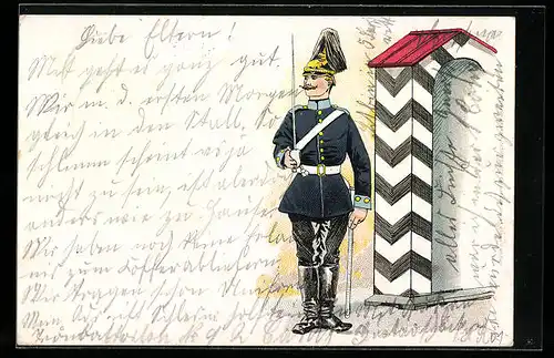 AK Soldat der Infanterie in Uniform am Wachhäuschen