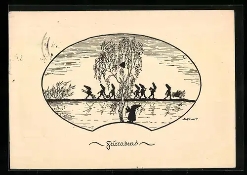 Künstler-AK Elsbeth Forck: Zwerge nach getaner Arbeit