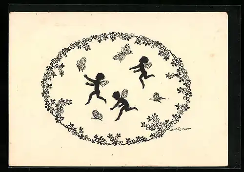 Künstler-AK Elsbeth Forck: Elfen haschen Schmetterlinge