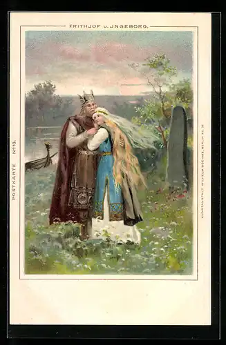 AK Frithjof und Ingeborg auf einer Blumenwiese, Sage