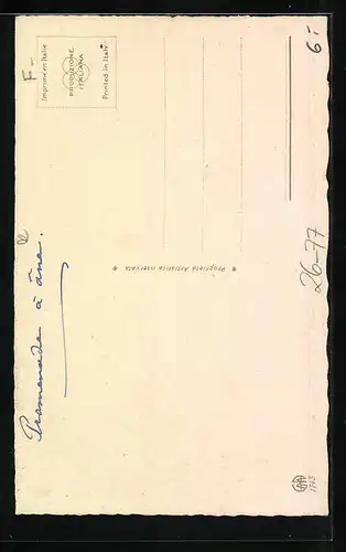 Künstler-AK E. Colombo: Junge zieht Mädchen auf einem Esel