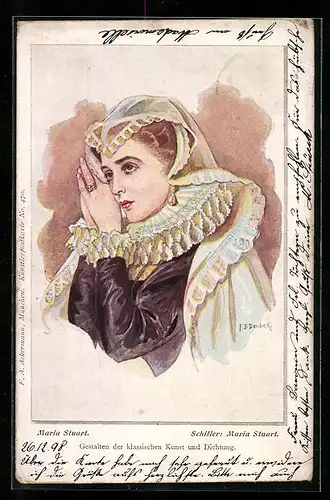 Künstler-AK Franz Doubek: Schiller: Maria Stuart, Jugendstil