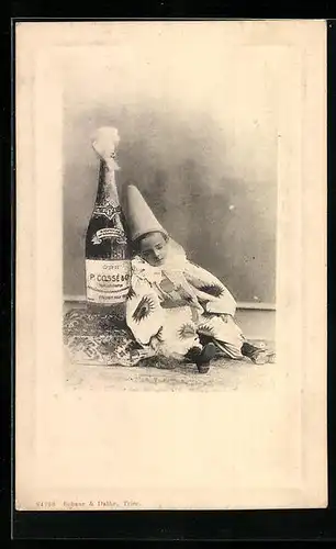 AK Kleiner Harlekin mit einer Sektflasche, Reklame für P. Cossé & Cie