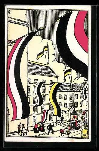 AK Mit Fahnen geschmückte Strasse, Rotes Kreuz, Zweibund