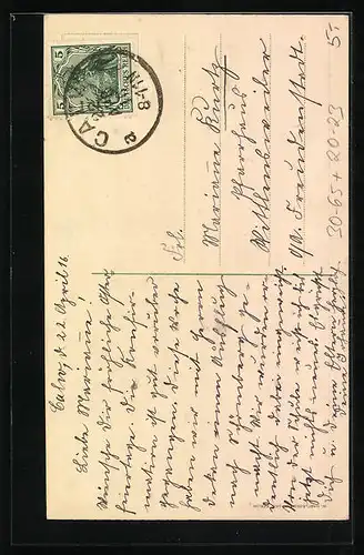 AK Osterhase am Osterkorb mit Krokussen, Ostergruss