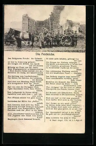 AK Soldaten in Uniform an der Feldküche, Gastronomie