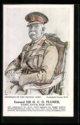 Künstler-AK General Sir H. C. O. Plumer, British Army, Heerführer