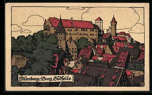 Steindruck-AK Nürnberg, Südseite der Burg