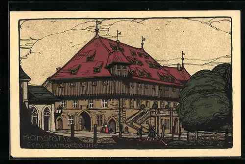Steindruck-AK Konstanz, Ansicht vom Conciliumgebäude