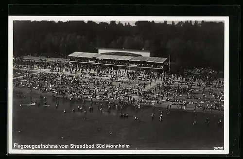 AK Mannheim, Fliegeraufnahme vom Strandbad Süd