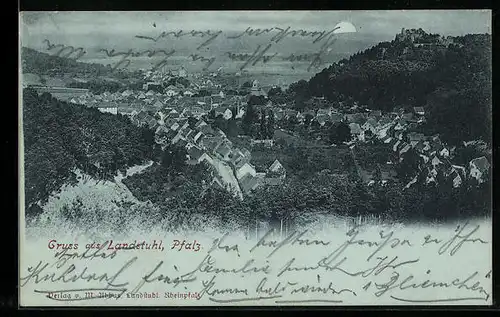 Mondschein-AK Landstuhl /Pfalz, Ortsansicht mit Umland