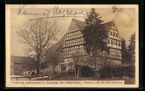 AK Kreuztal, Gasthaus Junkernhees, Inh.: Eduard Belz