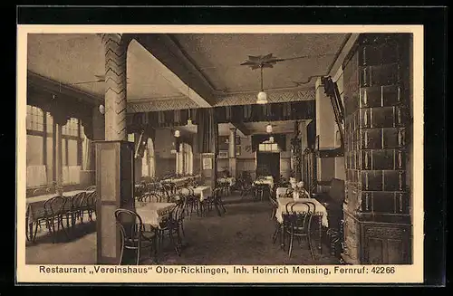 AK Ober-Ricklingen, Restaurant Vereinshaus Heinrich Mensing, Innenansicht