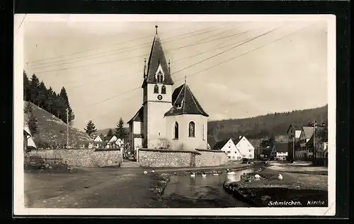 AK Schmiechen, Flusspartie an der St. Vitus Kirche