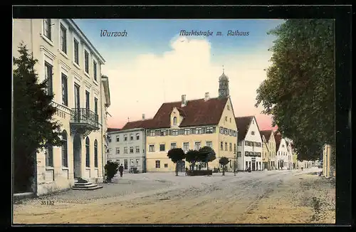 AK Wurzach, Marktstrasse mit Rathaus
