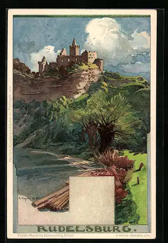 Künstler-AK Albert Stagura: Rudelsburg, Schloss Rudelsburg