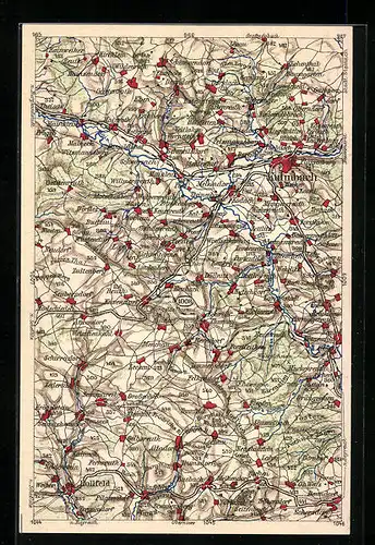 AK Kulmbach, Landkarte der Region südwestlich der Stadt, WONA-Karte