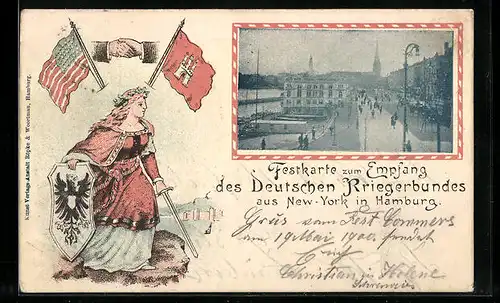 AK Hamburg, Festkarte zum Empfang des Deutschen Kriegerbundes aus New-York, Jungfernstieg, Victoria