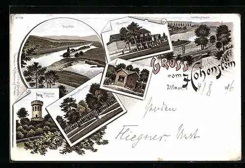 Lithographie Witten, Waldrestaurant Hohenstein, Forsthaus, Bierquelle