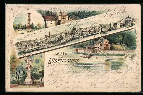 Lithographie Lüdenscheid, Thalsperre, Neuenhof, Homert