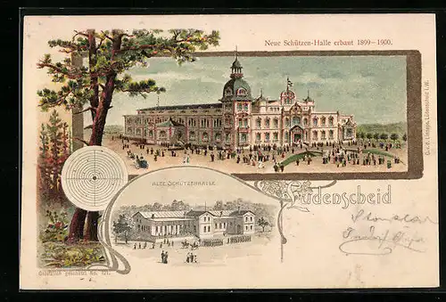 Lithographie Lüdenscheid, Neue Schützen-Halle erbaut 1899-1900, Alte Schützenhalle