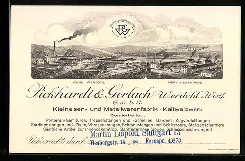 AK Werdohl i. Westf., Metallwarenfabrik Pickhardt & Gerlach, Werk Werdohl, Werk Neuenrade