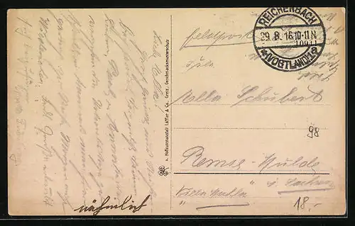 AK Reichenbach i. V., Cafe Elysium mit Zwickauerstrasse und Parkstrasse