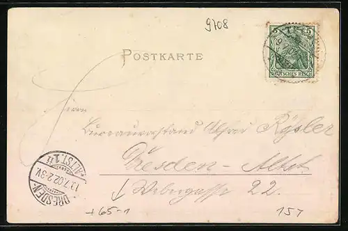 AK Treuen i. V., Pfarrhaus und Kirche, Bahnhof, Bismarckdenkmal