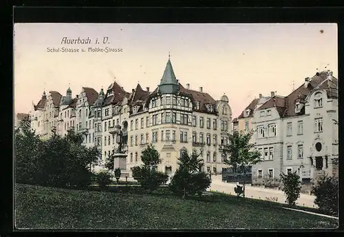AK Auerbach i. V., Schul-Strasse und Moltke-Strasse