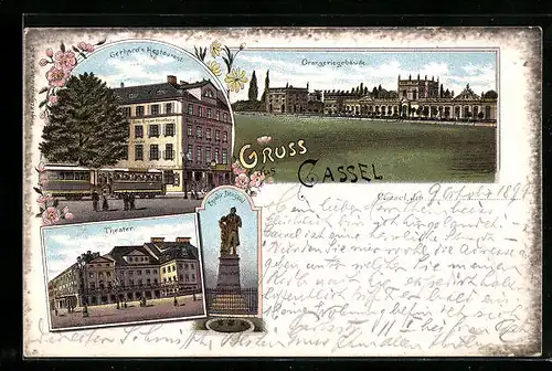 Lithographie Kassel, Gerhard`s Restaurant, Orangeriegebäude, Theater