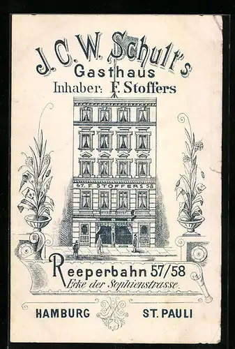 Künstler-AK Hamburg-St. Pauli, J. C. W. Schults Gasthaus, Reeperbahn 57 /58 Ecke Sophienstrasse