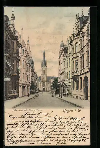 AK Hagen i. W., Südstrasse mit Lutherkirche