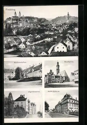 AK Freising, Totalansicht, Stadtplatz, Jägerkaserne, Hofbräuhaus