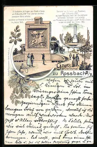 Lithographie Rossbach, Denkmal der Schlacht von 1757