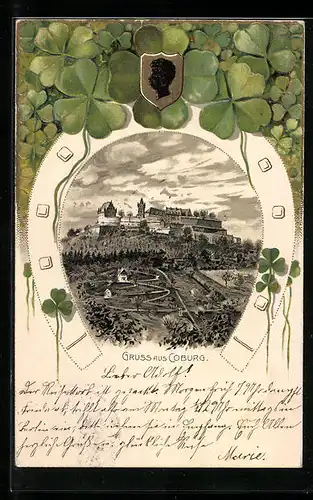 Passepartout-Lithographie Coburg, Ortspanorama im Hufeisen